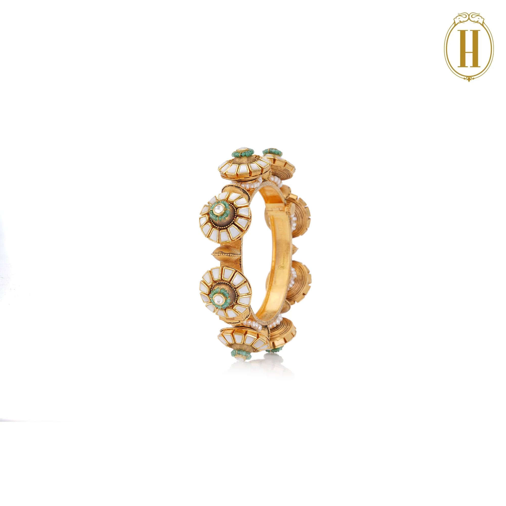 Anayat Mother of Pearl and Emerald Gold Bangle - Image 3