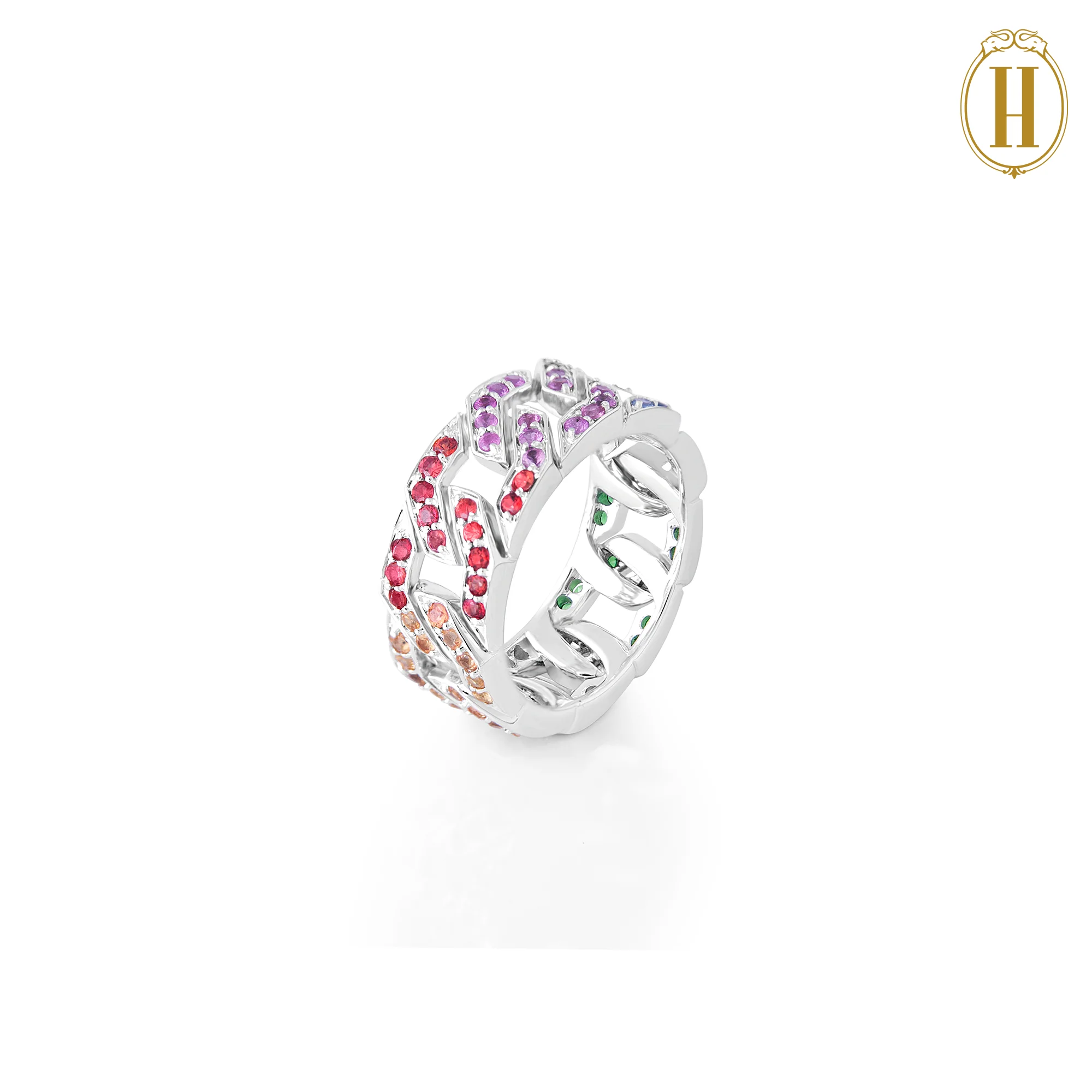 Kaiser Rainbow Saphhires Cuban link Ring - Image 3