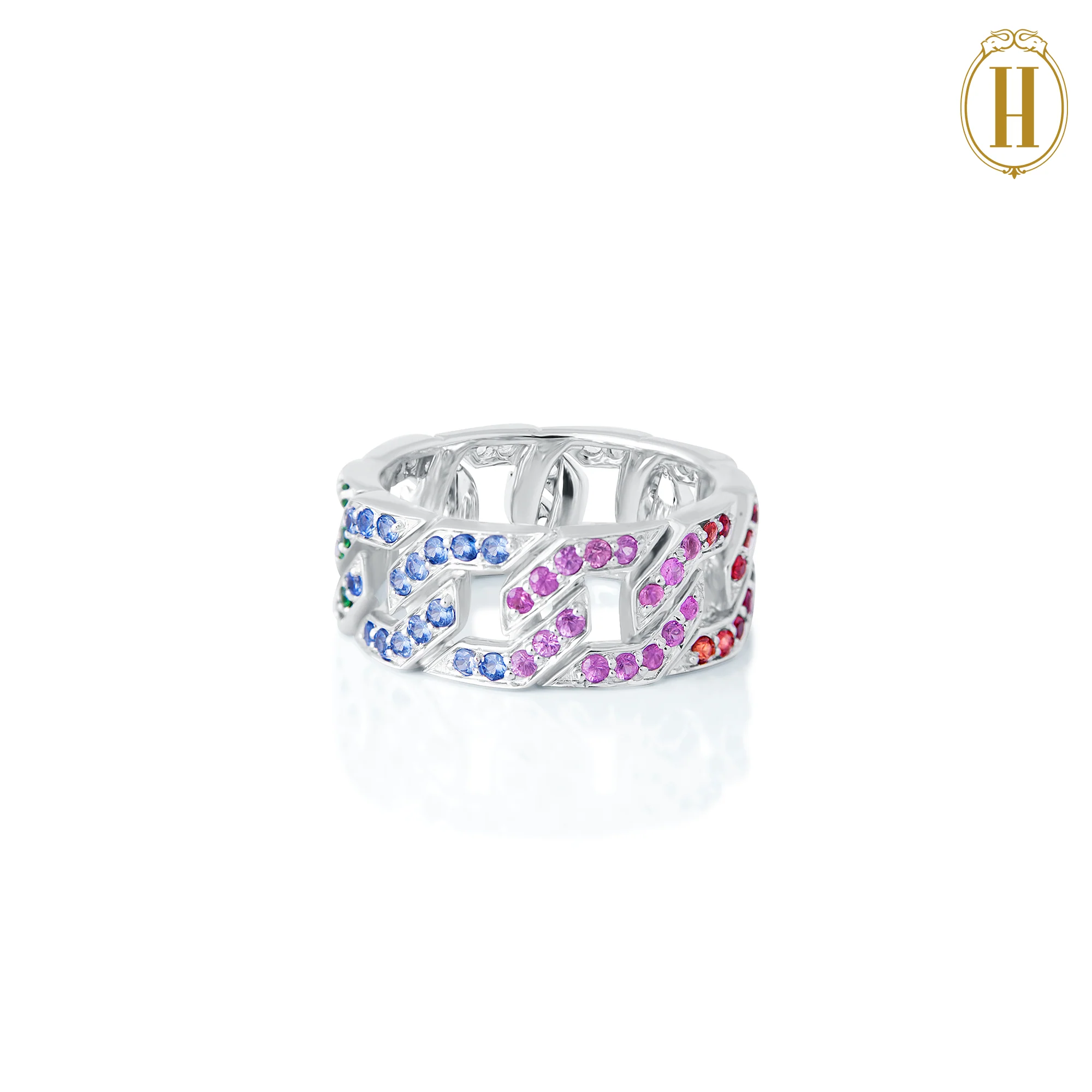 Kaiser Rainbow Saphhires Cuban link Ring - Image 4