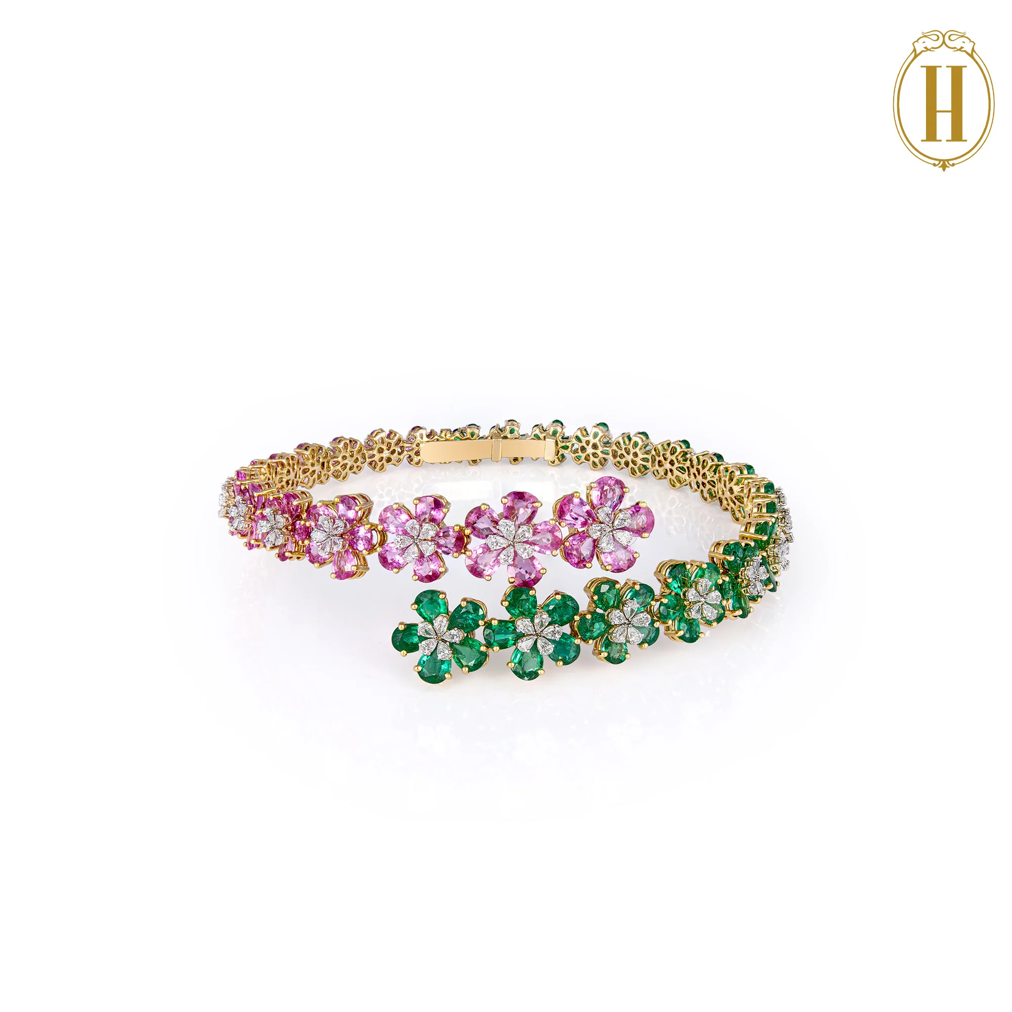 Pink Sapphires and Emerald Florets Choker - Image 3